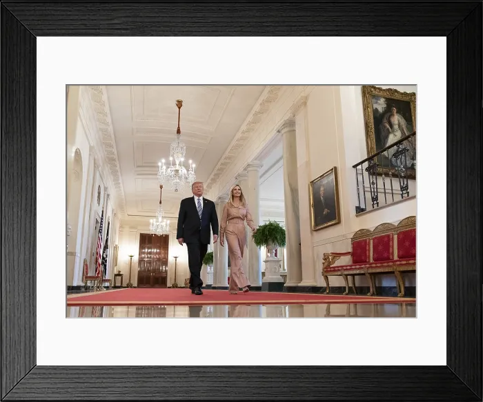 Framed Print : President Donald Trump and Ivanka Trump arrive at an East Room event promoting the Pay Check Protection Program, April 28, 2020 (BSLOC_2020_4_37) Framed Print : President Donald Trump and Ivanka Trump arrive at an East Room event promoting the Pay Check Protection Program, April 28, 2020 (BSLOC_2020_4_37)