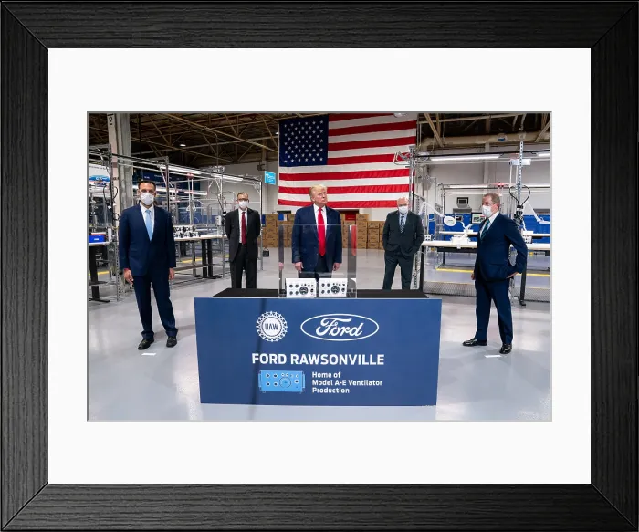 Framed Print : President Donald Trump tours the Ford Rawsonville Components Plant, May 21, 2020, in Ypsilanti, Michigan