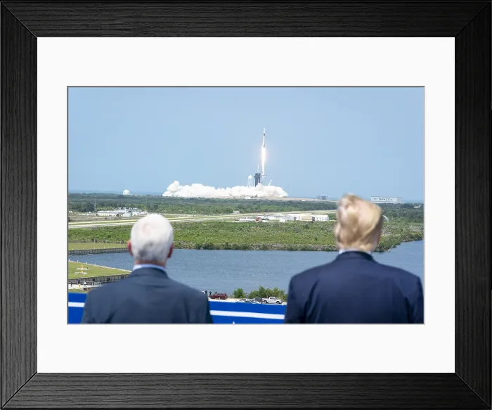 Framed Print : President Donald Trump and Vice President Mike Pence watch the SpaceX Mission 2 launch, for rendezvous with the International Space Station, May 30, 2020 (BSLOC_2020_5_10)