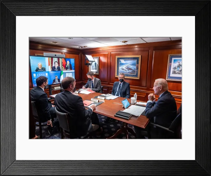 Framed Print : President Joe Biden holds a virtual meeting with allied leaders to discuss ongoing support for Ukraine, Sept. 8, 2022