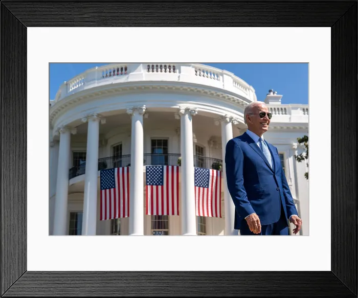 Framed Print : President Joe Biden signs the North Atlantic Treaty Organization (NATO) Ratification Document for Finland and Sweden, Aug. 9, 2022, in the East Room of the White House