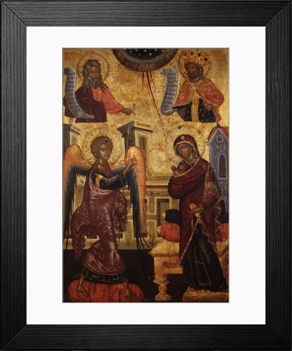 Framed Print : Annunciation, by Onufri Qiprioti, begin of the 17th Century, tempera on wood - Albania, Berat, Onufri Museum. Whole artwork view