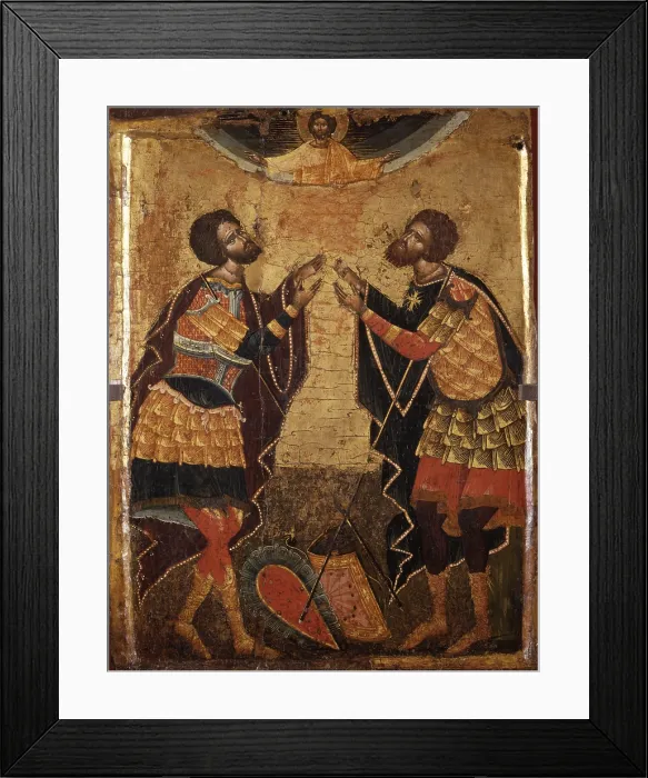 Framed Print : The Saints Theodorus of Tyre and Teodorus Stratilates, attributed to Onufri Qiprioti, begin of the 17th Century, tempera on wood - Albania, Berat, Onufri Museum