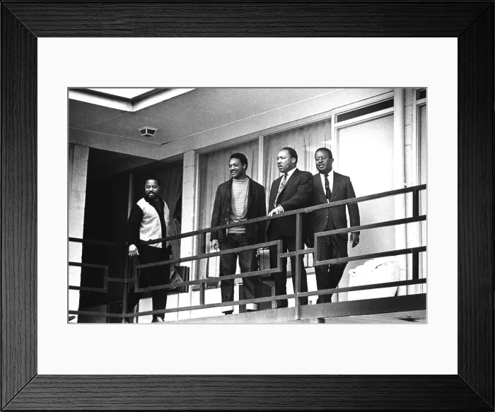 Framed Print : Rev. Martin Luther King stands on a balcony at the Lorraine Motel in Memphis, Tennessee, April 3, 1968 Framed Print : Rev. Martin Luther King stands on a balcony at the Lorraine Motel in Memphis, Tennessee, April 3, 1968