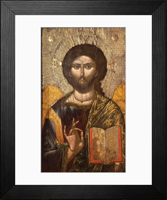 Framed Print : Cristo Pantocrator, attributed to Onufri Qiprioti, begin of the 17th Century, tempera on wood - Romania, Bucarest, National Museum of Romanian Art. Whole artwork view