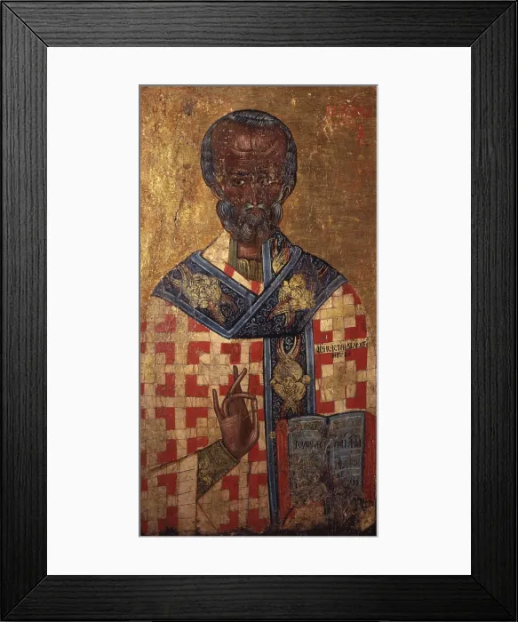 Framed Print : Saint Nicholas, begin of the 17th Century, tempera on wood - Albania, Berat, Museum Onufri. Whole artwork view. Icon with St Framed Print : Saint Nicholas, begin of the 17th Century, tempera on wood - Albania, Berat, Museum Onufri. Whole artwork view. Icon with St