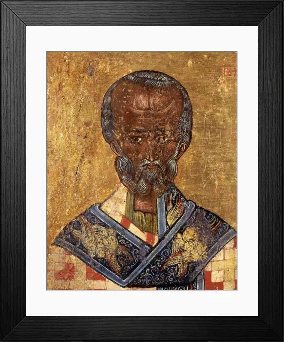Framed Print : Saint Nicholas, begin of the 17th Century, tempera on wood - Albania, Berat, Museum Onufri. Whole artwork view. Icon with St