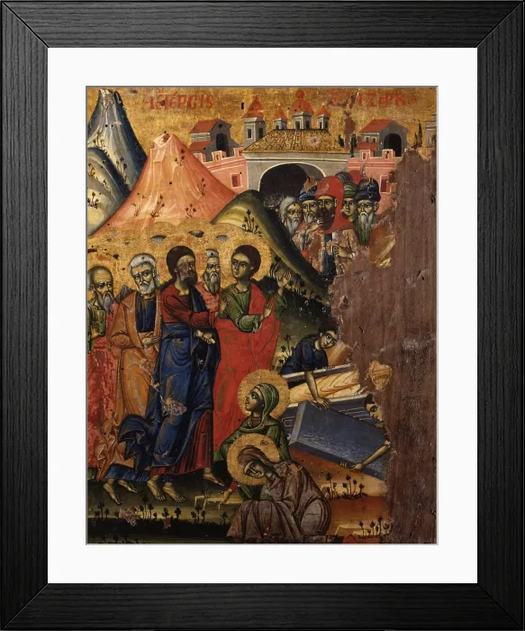 Framed Print : Lazzarus Resurrection, by Joani etiri, 17th Century, tempera on wood - Albania, Tirana, Institute for Cultural Monuments. Whole artwork view Framed Print : Lazzarus Resurrection, by Joani etiri, 17th Century, tempera on wood - Albania, Tirana, Institute for Cultural Monuments. Whole artwork view