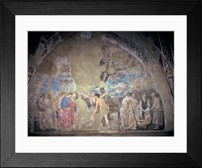 Framed Print : Pietro di Benedetto dei Franceschi known as Piero della Francesca, The Legend of the Cross: the Adamites, the Death of Adam, 1452 - 1462, 15th Century, fresco, Italy, Tuscany Framed Print : Pietro di Benedetto dei Franceschi known as Piero della Francesca, The Legend of the Cross: the Adamites, the Death of Adam, 1452 - 1462, 15th Century, fresco, Italy, Tuscany