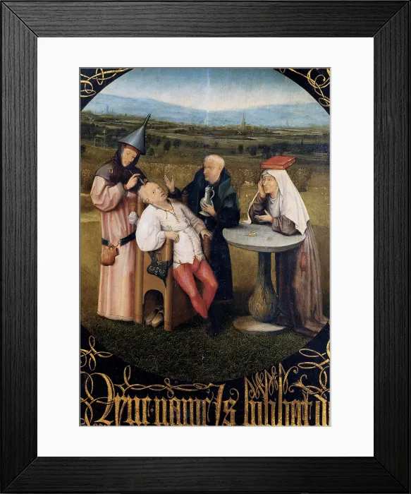 Framed Print : Van Aeken Joren Anthoniszoon known as Bosch Hieronymus, The Extraction of the Stone of Madness, 1475 - 1480, 15th Century, oil on panel, Spain, Madrid, Prado National Museum