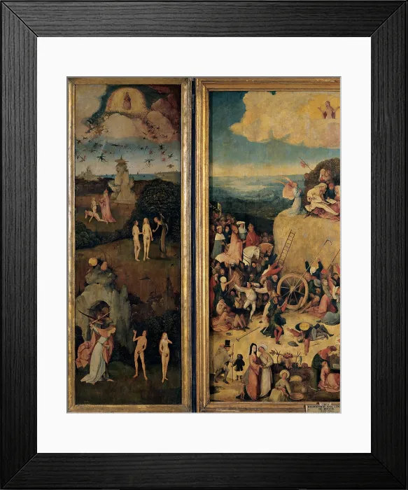 Framed Print : Van Aeken Joren Anthoniszoon known as Bosch Hieronymus, The Haywain (Triptych) - The Original Sin, 1500, 16th Century, oil on panel, Spain, Madrid, Prado National Museum Framed Print : Van Aeken Joren Anthoniszoon known as Bosch Hieronymus, The Haywain (Triptych) - The Original Sin, 1500, 16th Century, oil on panel, Spain, Madrid, Prado National Museum