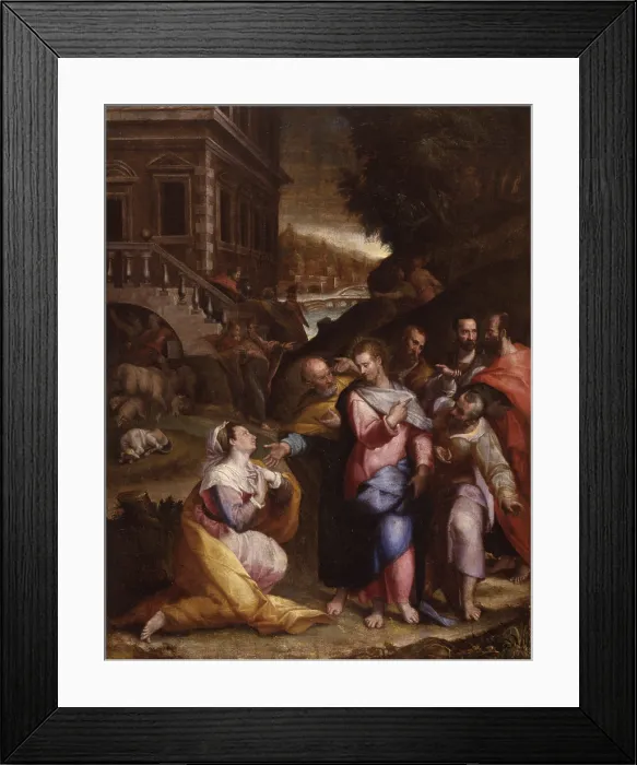 Framed Print : Christ and a Girl from Cana, by Lavinia Fontana, 16th - 17th Century, canvas - Private collection. Whole artwork view Framed Print : Christ and a Girl from Cana, by Lavinia Fontana, 16th - 17th Century, canvas - Private collection. Whole artwork view
