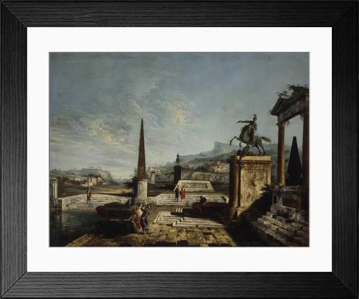 Framed Print : Immaginary View with Equestrian Monument and Obelisk, by Francesco Albotto, 1743, 18th Century, oil on canvas - Italy, Lombardy, Milan, Castello Sforzesco