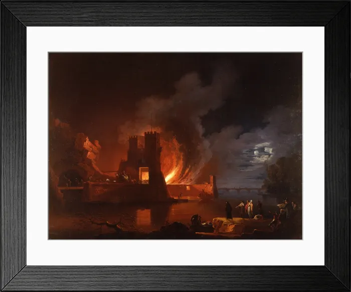Framed Print : Fire in a Dock, by Francesco Fidanza, 1798, 18th Century, oil on canvas - Italy, Lombardy, Milan, Castello Sforzesco, Civic Collections of Ancient Art. Whole artwork view