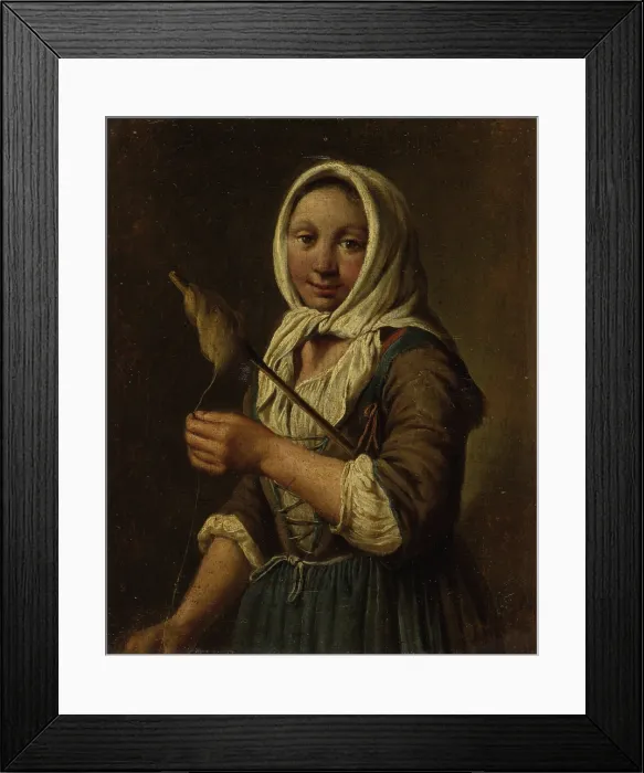 Framed Print : Young peasant woman spinning, by Paolo Borroni, 1780, 17th Century, oil on canvas - Italy, Lombardy, Milan, Castello Sforzesco, Civic Collections of Ancient Art
