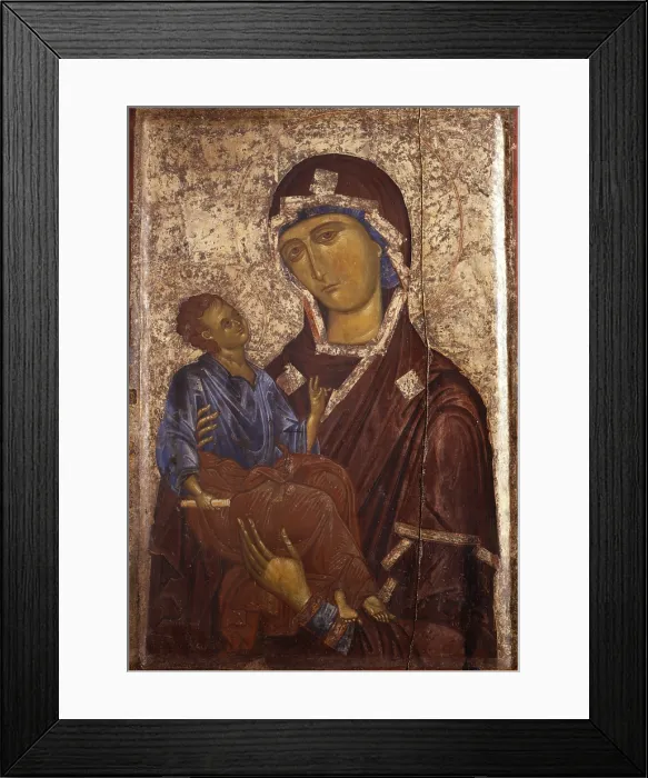 Framed Print : Mother of God with Child, by Unknown Artist from South-East Albania, tempera on wood - Albania, Kora, National Museum of Medioeval Art. Whole artwork view