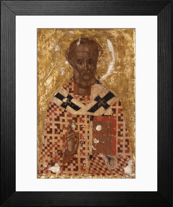 Framed Print : Saint Nicholas, Unknown Artist from East Albania, tempera on wood - Albania, Kora, National Museum of Medioeval Art. Whole artwork view