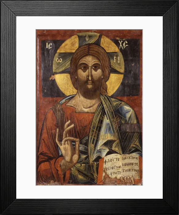 Framed Print : Christ Pantocrator, by Unknown Artist from South-Eastern Albania, tempera on wood - Albania, Kora, National Museum of Medioeval Art. Whole artwork view