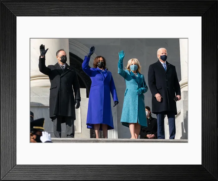 Framed Print : President-elect Joseph Biden and Vice President-elect Kamala Harris arrive at the Capitol with their spouses for inauguration ceremonies, Jan. 20, 2021 (BSLOC_2021_4_3)