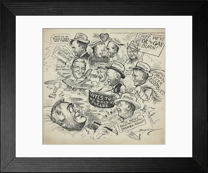 Framed Print : Great White Father's Day Dream, by Clifford Berryman. Father's Day cartoon shows President Roosevelt dreaming that he has received his dearest wishes