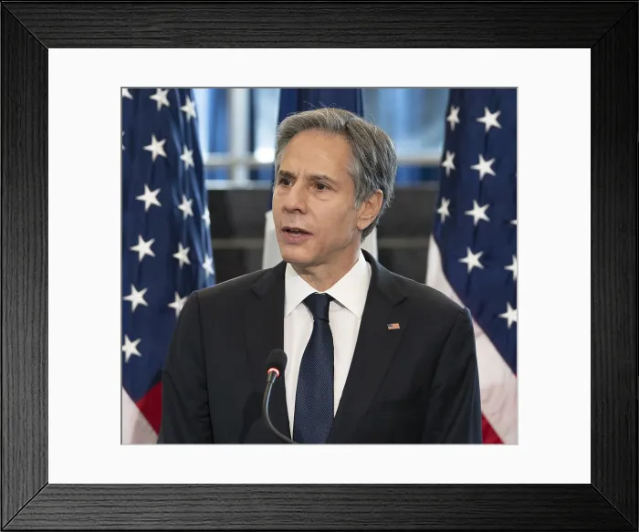 Framed Print : Secretary of State, Antony J. Blinken speaks on his arrival at the US Department of State, in Washington, DC, Jan. 27, 2021 (BSLOC_2021_4_37) Framed Print : Secretary of State, Antony J. Blinken speaks on his arrival at the US Department of State, in Washington, DC, Jan. 27, 2021 (BSLOC_2021_4_37)