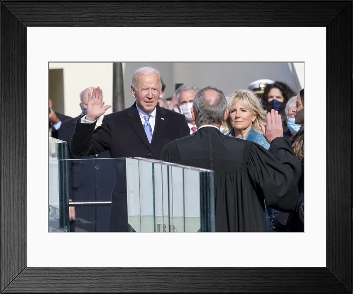 Framed Print : President Joseph Biden Jr. takes the presidential oath administered by Chief Justice John Roberts, Jan. 20, 2021