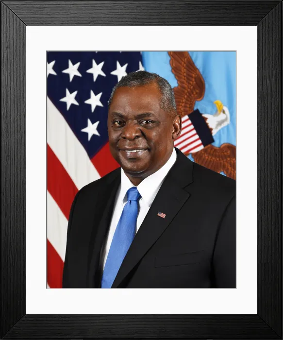 Framed Print : Former United States Army four-star general, Lloyd Austin, in his official portrait as US Secretary of Defense, Jan.22, 2021 (BSLOC_2021_4_40) Framed Print : Former United States Army four-star general, Lloyd Austin, in his official portrait as US Secretary of Defense, Jan.22, 2021 (BSLOC_2021_4_40)