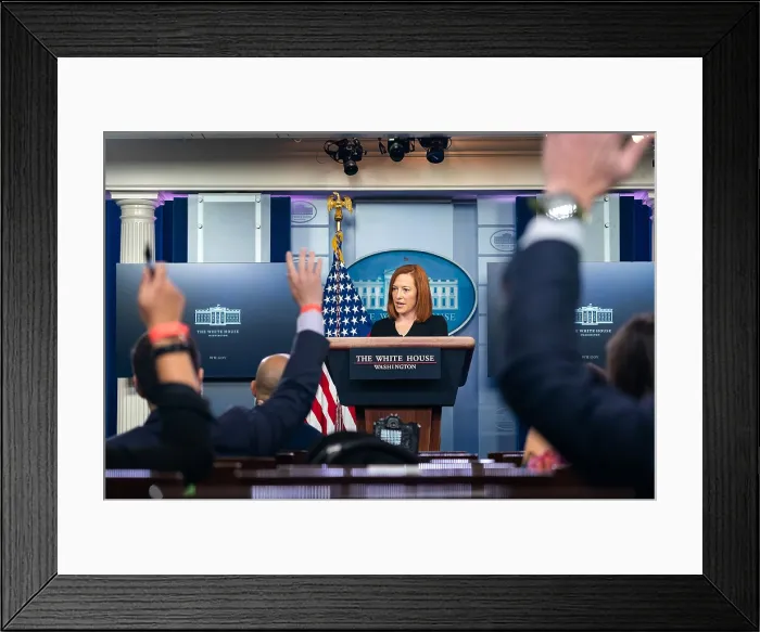Framed Print : White House Press Secretary, Jen Psaki, during a press briefing Monday, Feb. 1, 2021
