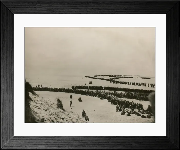 Framed Print : Military evacuation of Dunkirk during World War 2. Thousands of British and French troops wait on the dunes of Dunkirk beach for transport to England. May 26-June 4, 1940 Framed Print : Military evacuation of Dunkirk during World War 2. Thousands of British and French troops wait on the dunes of Dunkirk beach for transport to England. May 26-June 4, 1940