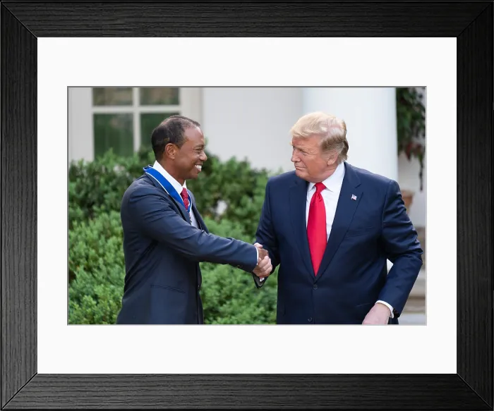 Framed Print : President Donald J. Trump presents the Presidential Medal of Freedom to golf champion Tiger Woods, May 6, 2019 (BSLOC_2019_5_165)