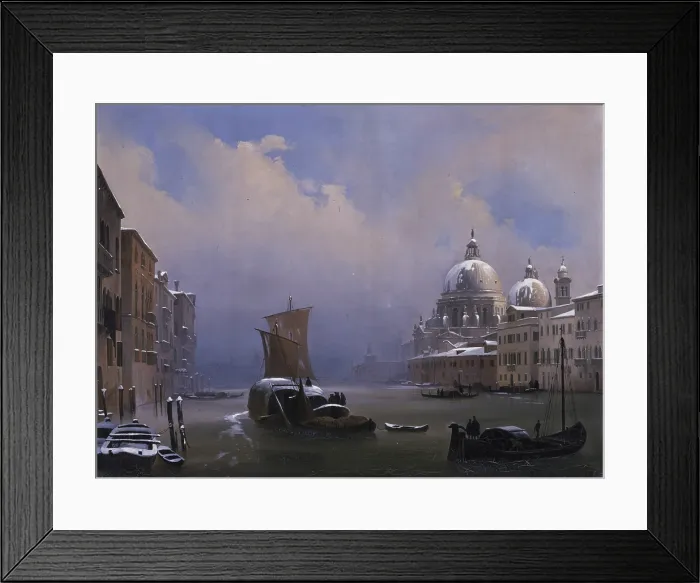 Framed Print : Snow and Fog in Venice, by Ippolito Caffi, 1841, 19th Century, oil on canvas - Italy, Veneto, Belluno, Civic Museum. Whole artwork view