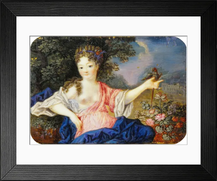 Framed Print : Portrait of La Vallire as Flora, by Unknown French Artist, 18th century, oil on ivory, 5 x 7, 5 cm - Italy, Lombardy, Milan, Castello Sforzesco, Civic Collection of Ancient Art