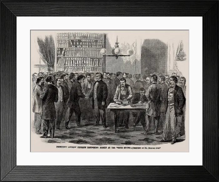 Framed Print : President Andrew Johnson pardoning Rebels at the White House in Sept-Oct. 1865 Framed Print : President Andrew Johnson pardoning Rebels at the White House in Sept-Oct. 1865
