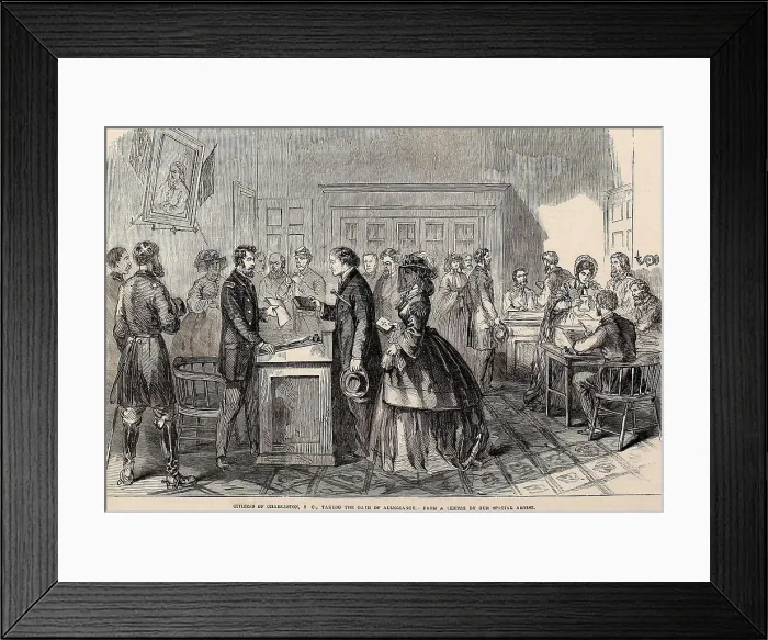 Framed Print : Citizens of Charleston, South Carolina, taking the loyalty oath, in late March or early April 1865. The oaths were administered by officers of the Union Army (BSLOC_2019_5_126)