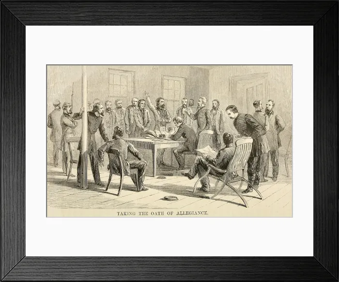 Framed Print : Former men of the Confederacy take loyalty oaths after the end of the US Civil War. The oaths are administered by officers of the Union Army, c. 1865-68 (BSLOC_2019_5_127)