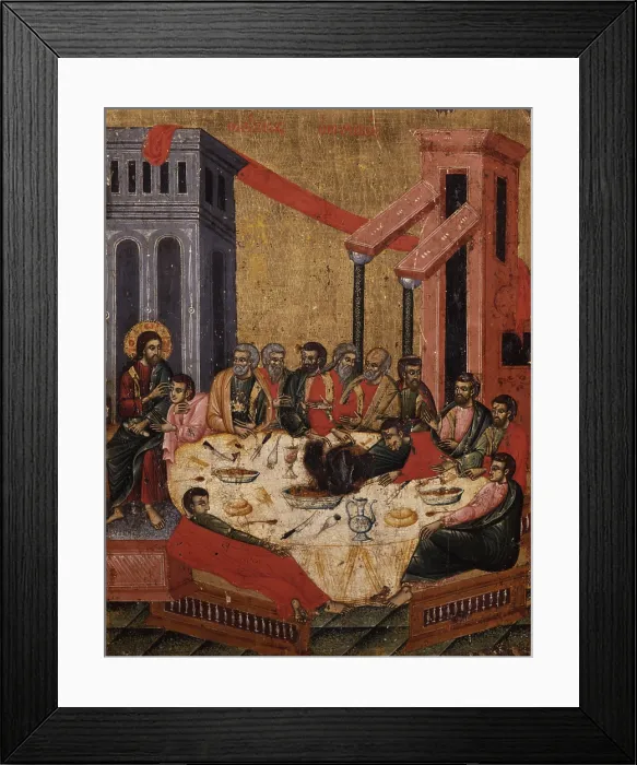Framed Print : Last Supper, attributed to Kostantin Shpataraku, tempera on wood - Albania, Kora, National Museum of Medioeval Art. Whole artwork view Framed Print : Last Supper, attributed to Kostantin Shpataraku, tempera on wood - Albania, Kora, National Museum of Medioeval Art. Whole artwork view