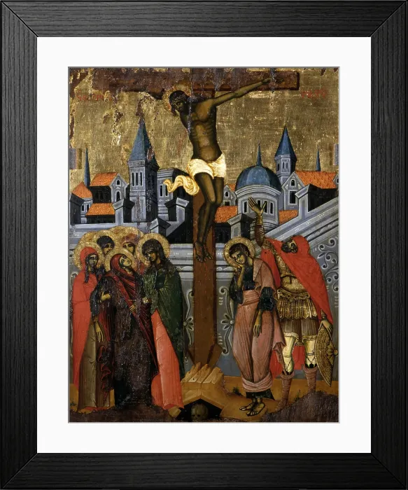 Framed Print : Crucifixion, attributed to Kostantin Shpataraku, tempera on wood - Albania, Tirana, Institute for Cultural Monuments. Whole artworlk view Framed Print : Crucifixion, attributed to Kostantin Shpataraku, tempera on wood - Albania, Tirana, Institute for Cultural Monuments. Whole artworlk view