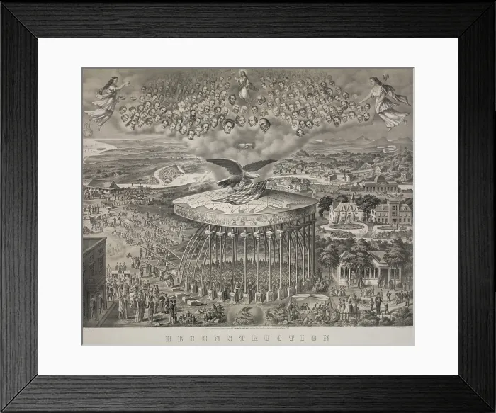 Framed Print : RECONSTRUCTION, 1867, presents a grand allegory of the reconciliation of North and South after the US Civil War Framed Print : RECONSTRUCTION, 1867, presents a grand allegory of the reconciliation of North and South after the US Civil War