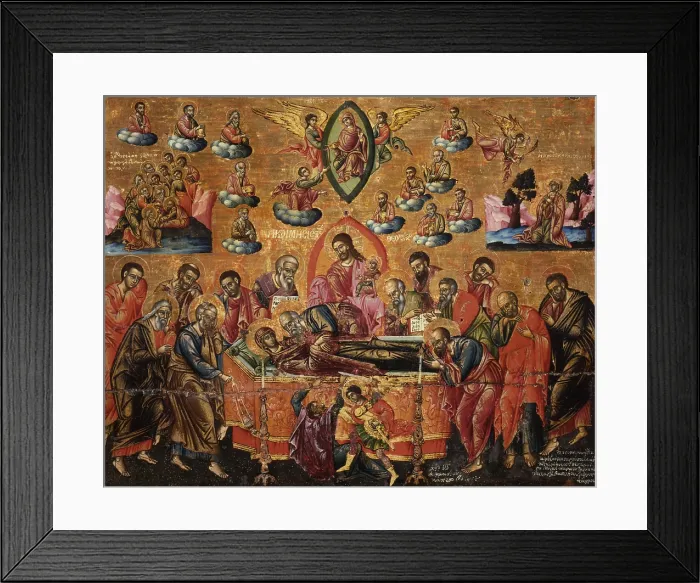 Framed Print : Dormitio Virginis, by Joan Athanasi, 1775, 17th Century, tempera on wood - Albania, Tirana, Institute for Cultural Monuments. Whole artwork view