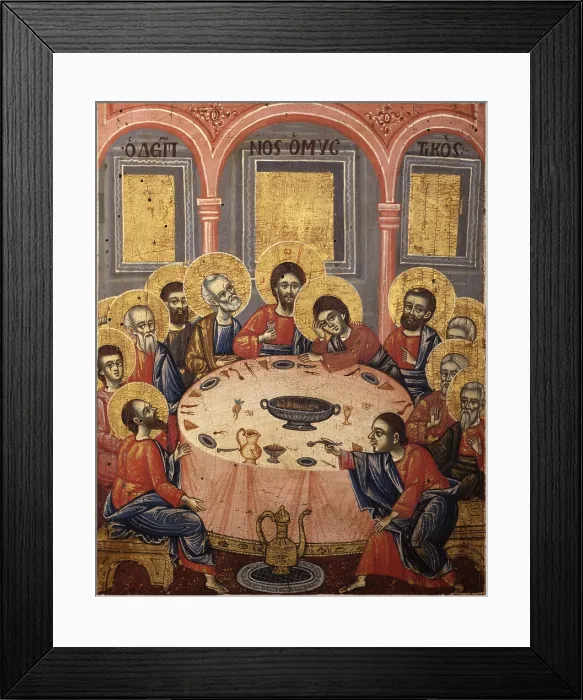 Framed Print : Last Supper, attributed to Terpo and Eftim, tempera on wood - Albania, Berat, Onufri Museum. Whole artwork view