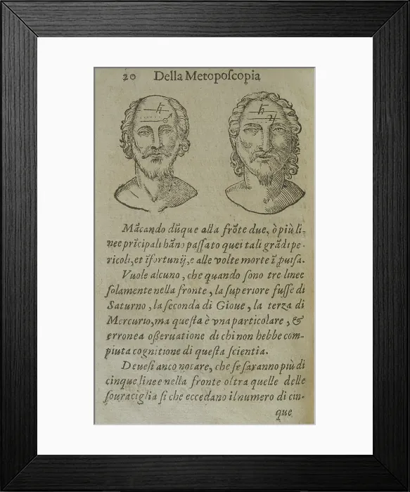 Framed Print : Italy, Lombardy, Milan, Braidense National Library. Detail. First book, page 70, faces of men. - Italy, Lombardy, Milan, Braidense National Library. Detail