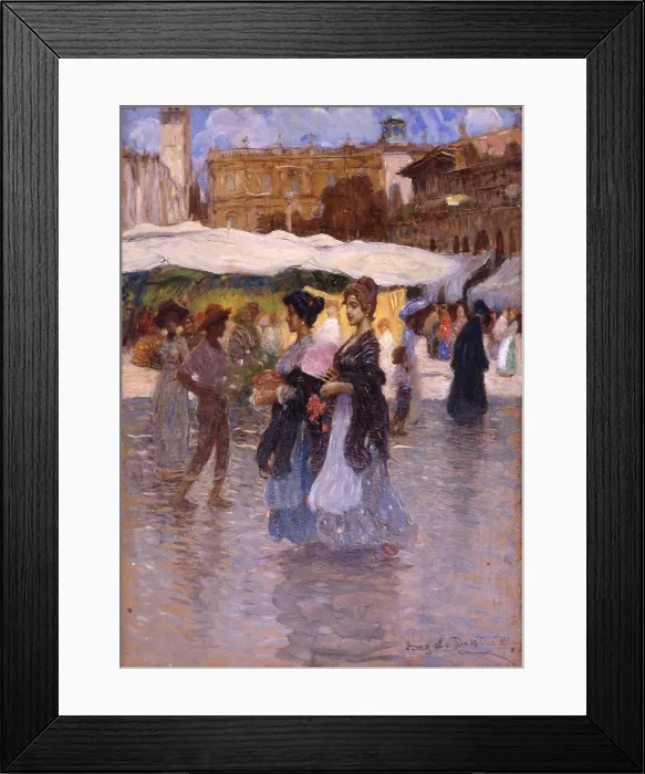 Framed Print : Piazza Erbe, by Angelo Dall'Oca Bianca, 1901, 20th century, oil on board - Private collection. Whole artwork view Framed Print : Piazza Erbe, by Angelo Dall'Oca Bianca, 1901, 20th century, oil on board - Private collection. Whole artwork view