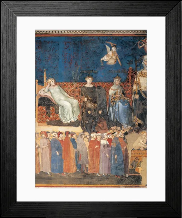 Framed Print : Lorenzetti Ambrogio, Allegory of Good Government, 1338 - 1340, 14th Century, fresco, Italy, Tuscany, Siena