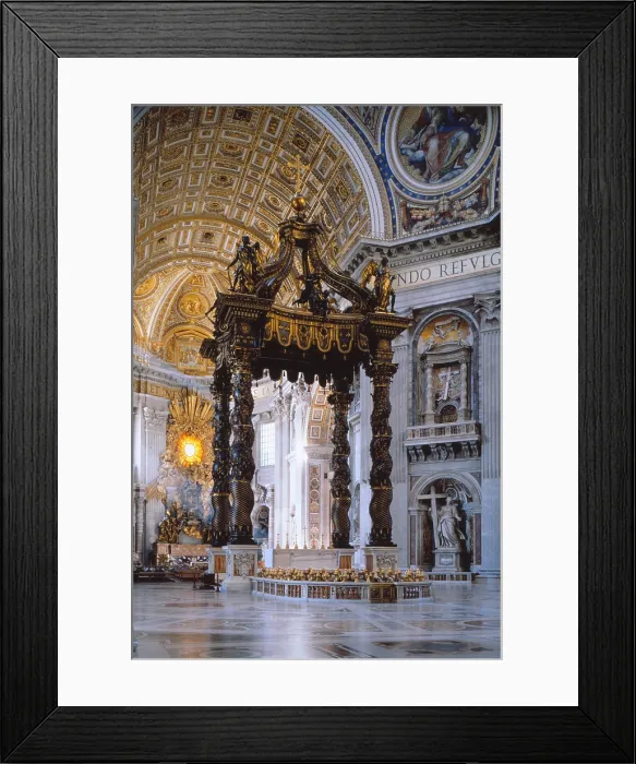 Framed Print : Canopy of Saint Peter in Vatican City, by Gian Lorenzo Bernini, 1624 - 1633, 17th Century, coated and golden bronze - Vatican City, Saint Peter Basilica. Whole artwork view