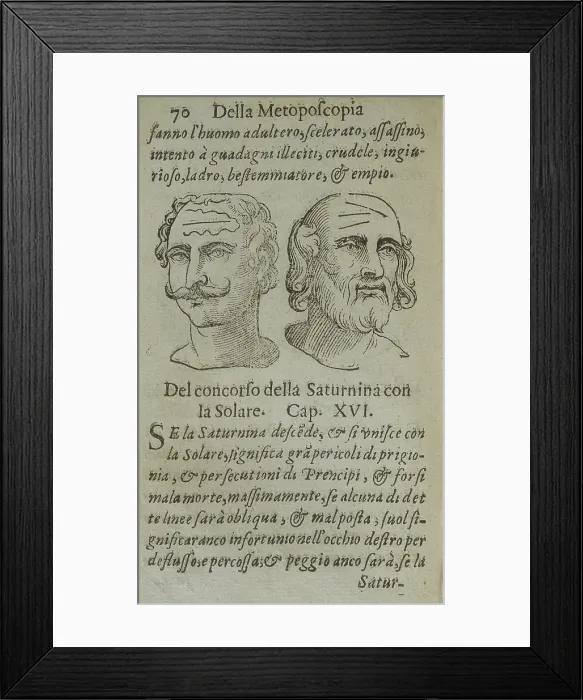 Framed Print : Metoposcopy, by Ciro Spontoni, 1651, 17th Century, engraving - Italy, Lombardy, Milan, Braidense National Library. Detail. First book, page 70, faces of men Framed Print : Metoposcopy, by Ciro Spontoni, 1651, 17th Century, engraving - Italy, Lombardy, Milan, Braidense National Library. Detail. First book, page 70, faces of men