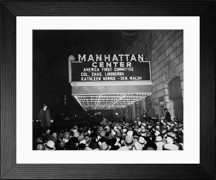 Framed Print : Crowd beneath Manhattan Center marquee for America First Committee'. April 4, 1941. Listed speakers are Col