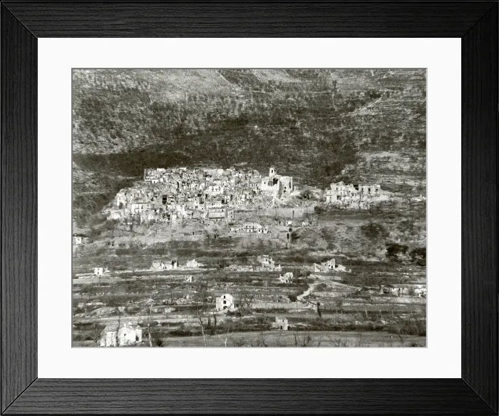 Framed Print : General view of San Pietro on Mt. Sammucro after the Battle of San Pietro in Dec. 1943. It was 100% destroyed. Italy, World War 2. (BSLOC_2014_10_36)