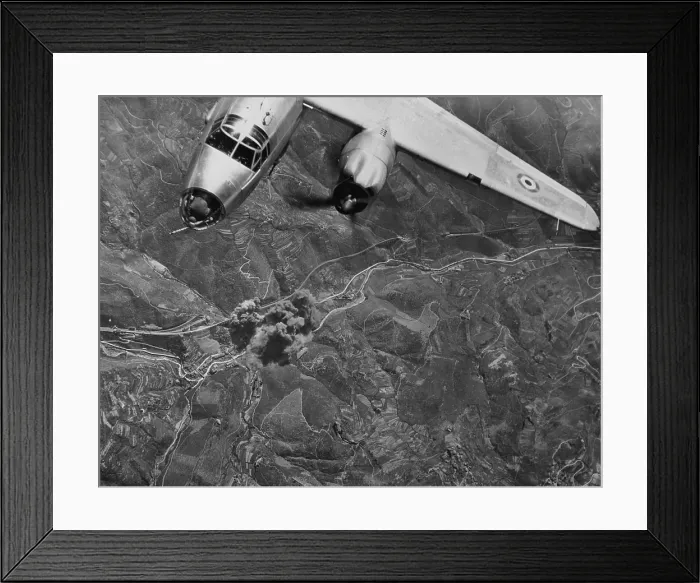 Framed Print : Allied bomber hits a railroad bridge at the Piteccio viaduct, in central Italy