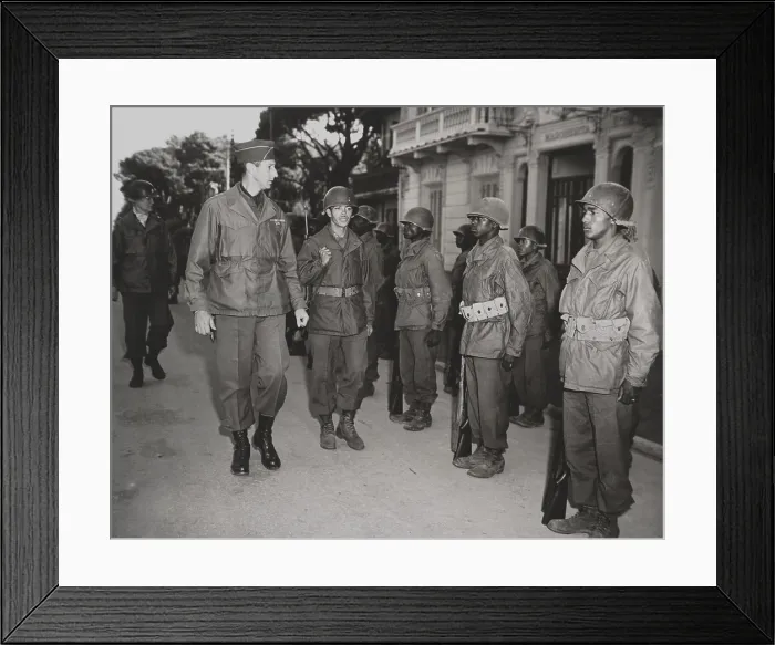 Framed Print : General Mark Clark, inspects the 92nd Infantry Division on Nov. 15, 1944. The Buffalo Soldiers, a traditional African American Division in the segregated U.S
