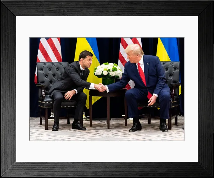 Framed Print : President Donald Trump in a meeting with Ukraine President Volodymyr Zalensky, Sept. 25, 2019 Framed Print : President Donald Trump in a meeting with Ukraine President Volodymyr Zalensky, Sept. 25, 2019
